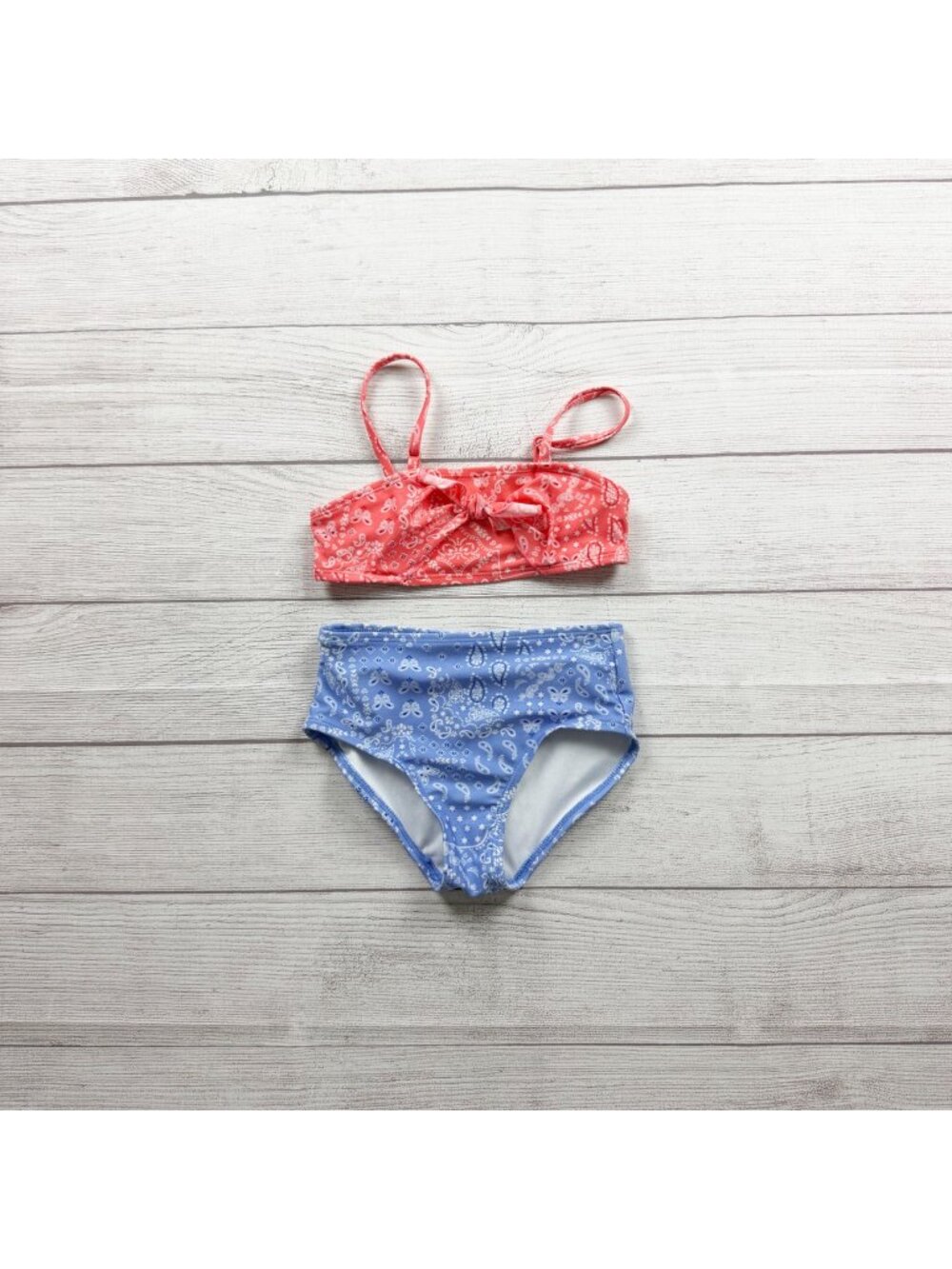 Art Class Girls Swimsuit Set Paisley Print Red Blue High Waisted Bikini XS 4-5